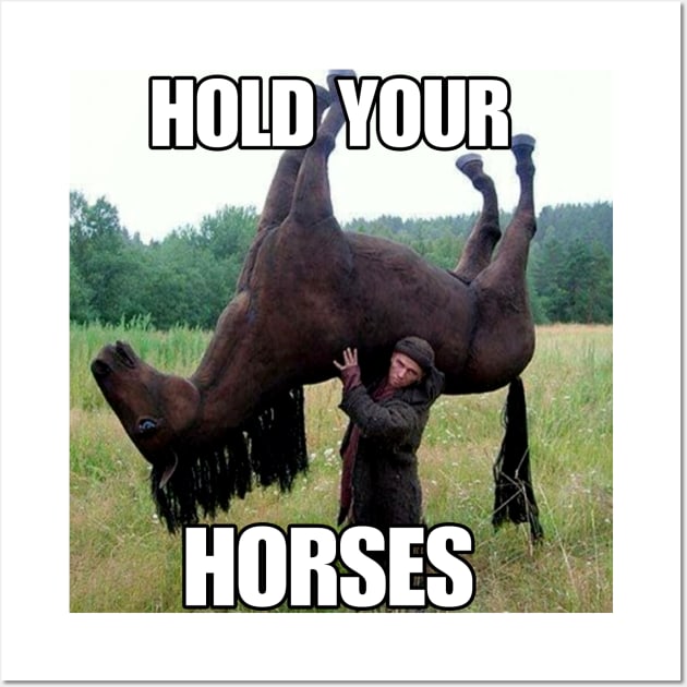 Hold Your Horse Funny Meme Wall Art by ILOVEY2K